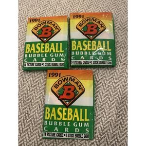 1991 Bowman Baseball Set Of 3 Factory Sealed Wax Packs - 14 Cards Per Pack-Topps